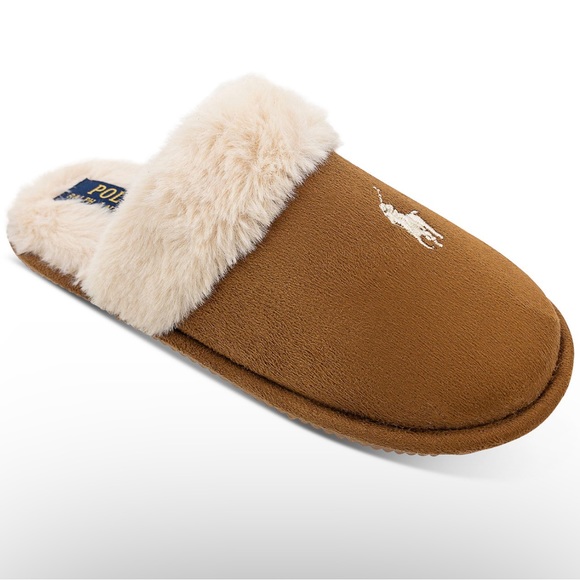 Polo Ralph Lauren Shoes - Polo Ralph Lauren Women’s Faux-Fur-Lined Scuff Slippers, Size 10